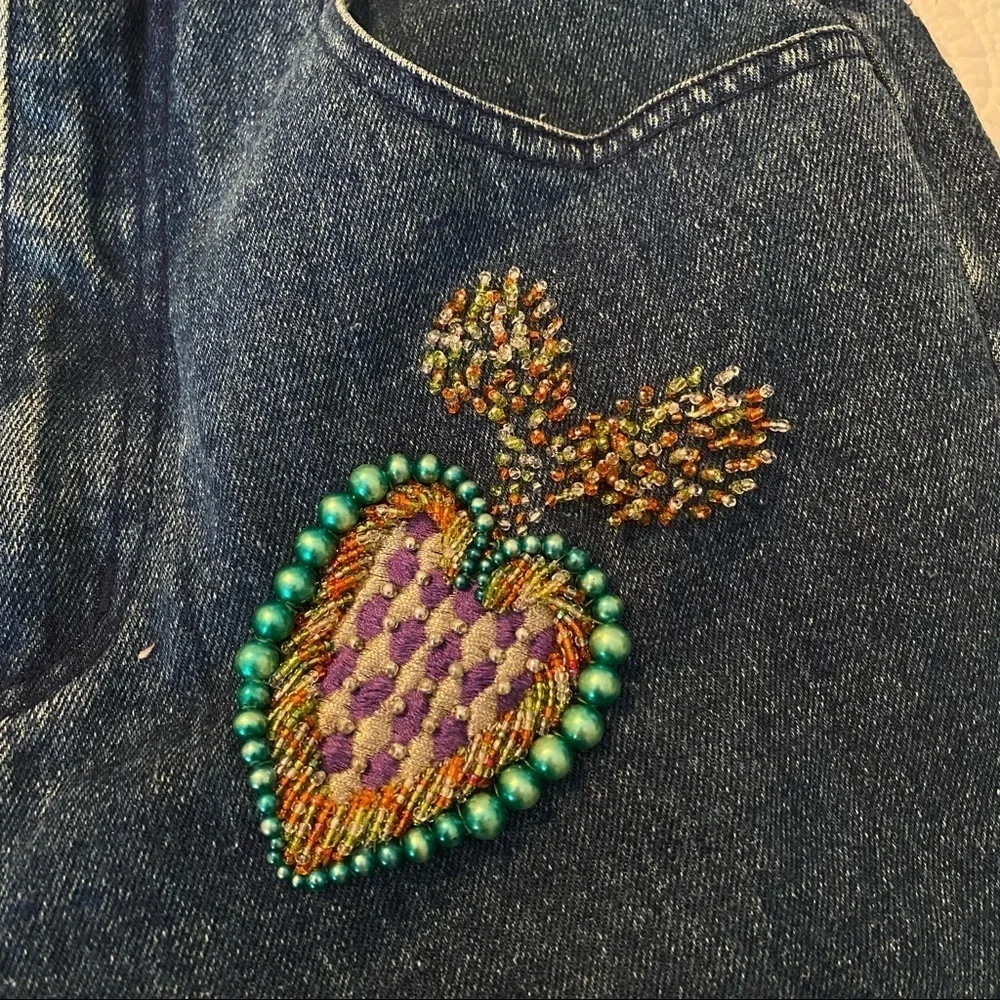 Vintage Cedars Beaded Embellished High Waist Blue Jeans - 6_8